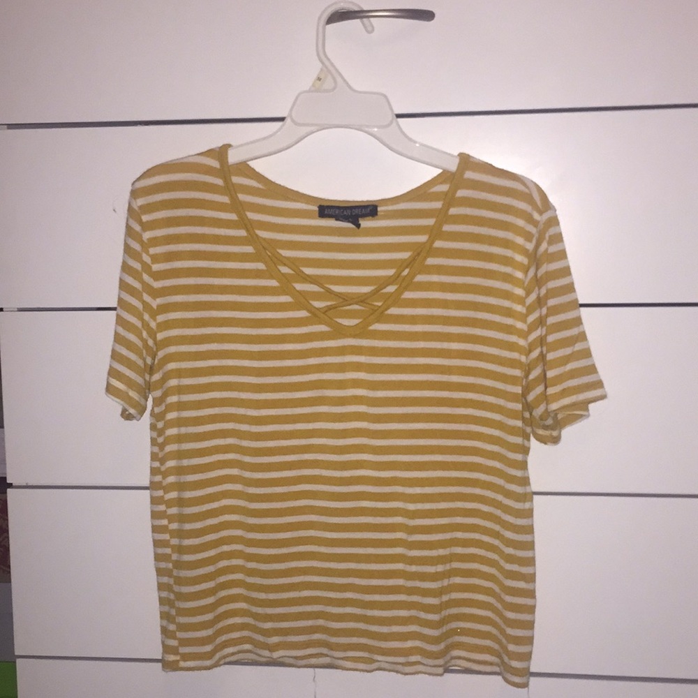 mustard yellow and white stripped shirt
